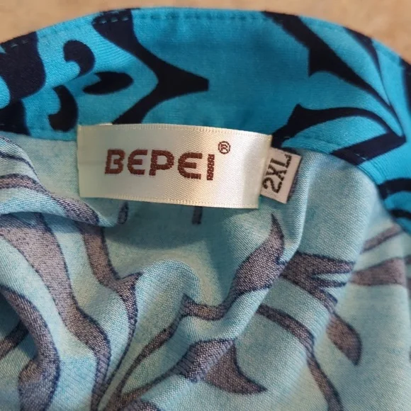 Bepei 2X Long Sleeve Blouse Turquoise Black Paisley Zipper - Picture 9 of 13